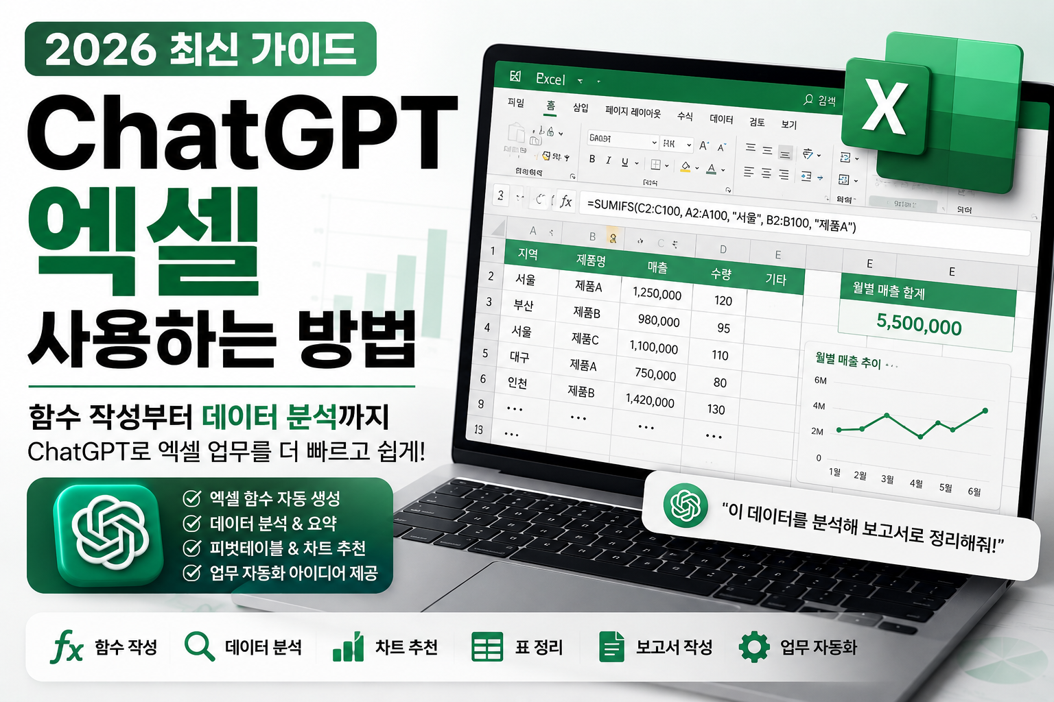 ChatGPT 엑셀 사용하는 방법(2026)|함수부터 데이터 분석까지 완벽 가이드